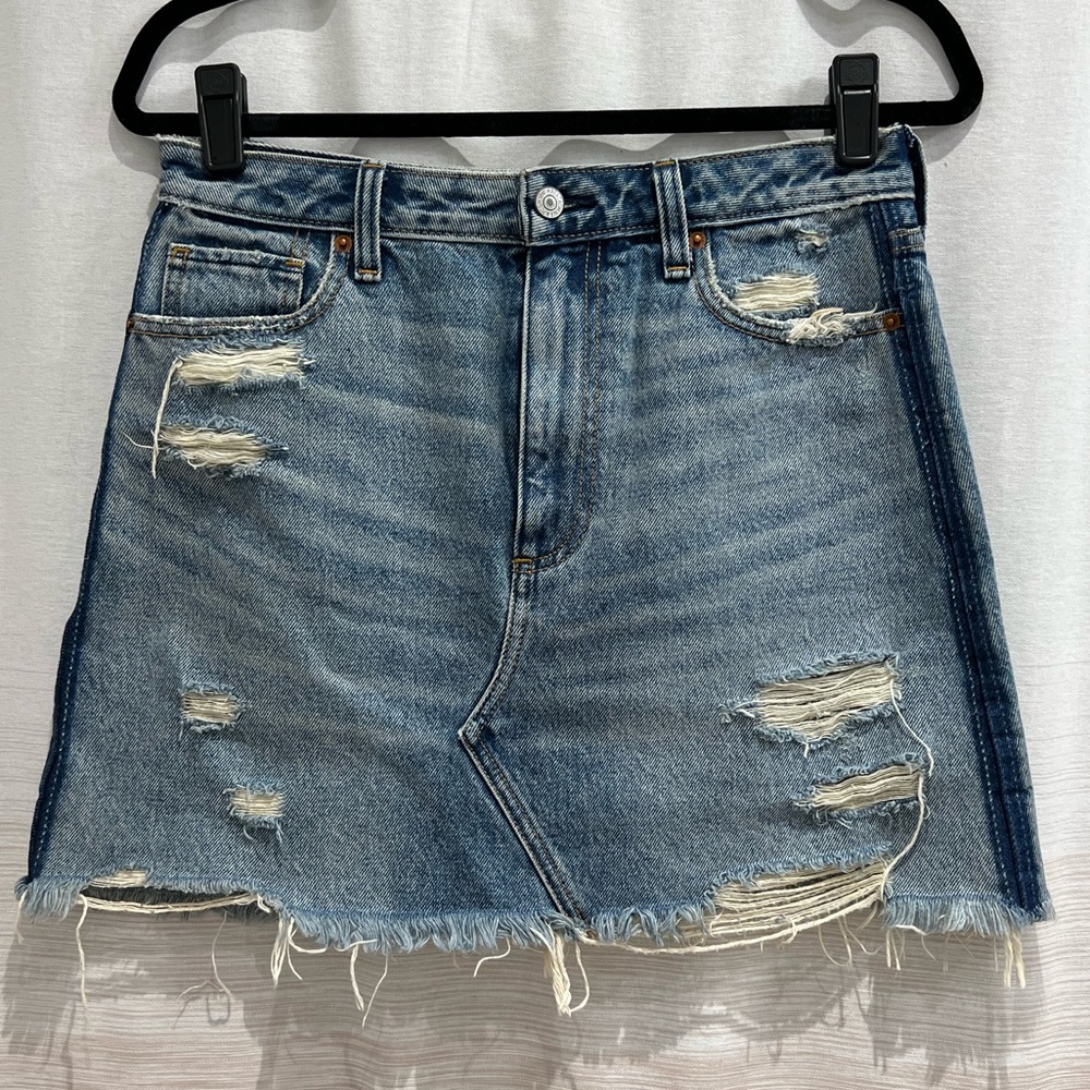 Abercrombie & Fitch Distressed Denim Mini Skirt - Blue